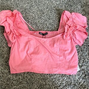 Zara Pink Puff Sleeve Crop Blouse